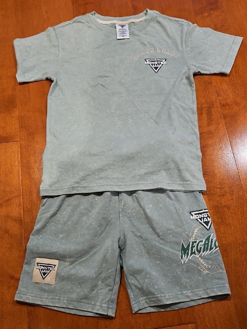 New Monster Jam Kids Tee and Shorts Set in Faded Sage Green